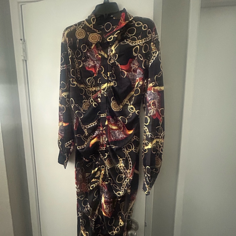 Fashion Nova Black and Gold Chain Jumpsuit